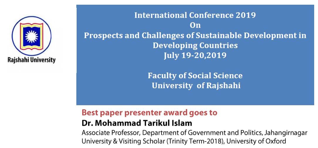 Dr. Tarik received best paper presenter award in the International Conference at the University of Rajshahi